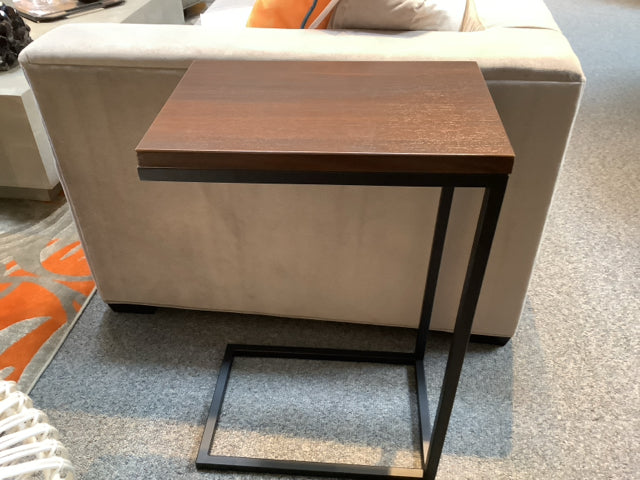 One of Two Kravet C-Tables. Wood Top with Metal Base.
