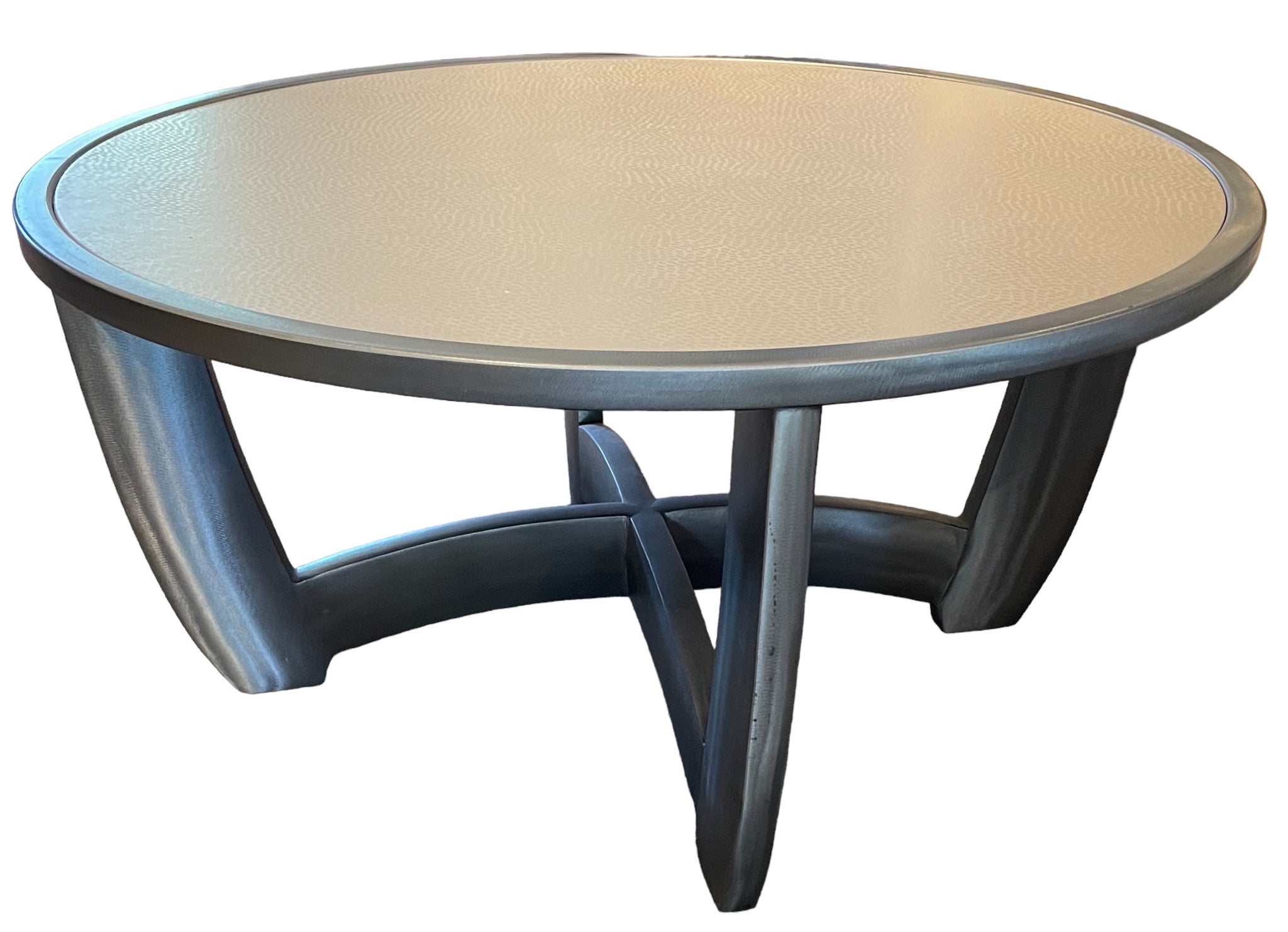 Coffee Table with Faux Leather Top. Curved Steel Legs