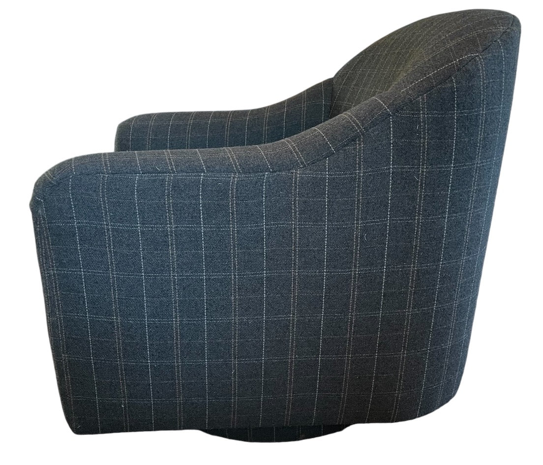 NEW Charcoal Swivel Chair Upholstered in Pendleton Pinter Fabric.