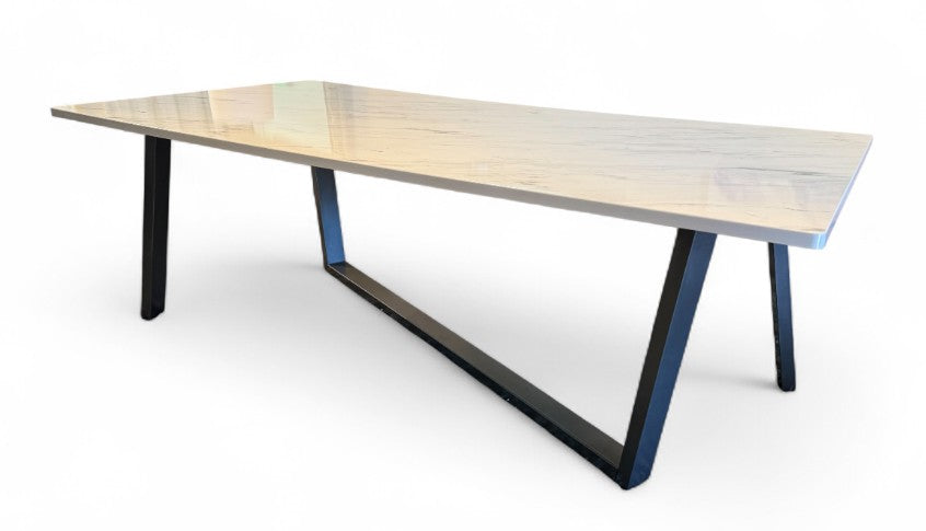 NEW Faux Marble Dining Table with Angular Matte Grey Steel Base