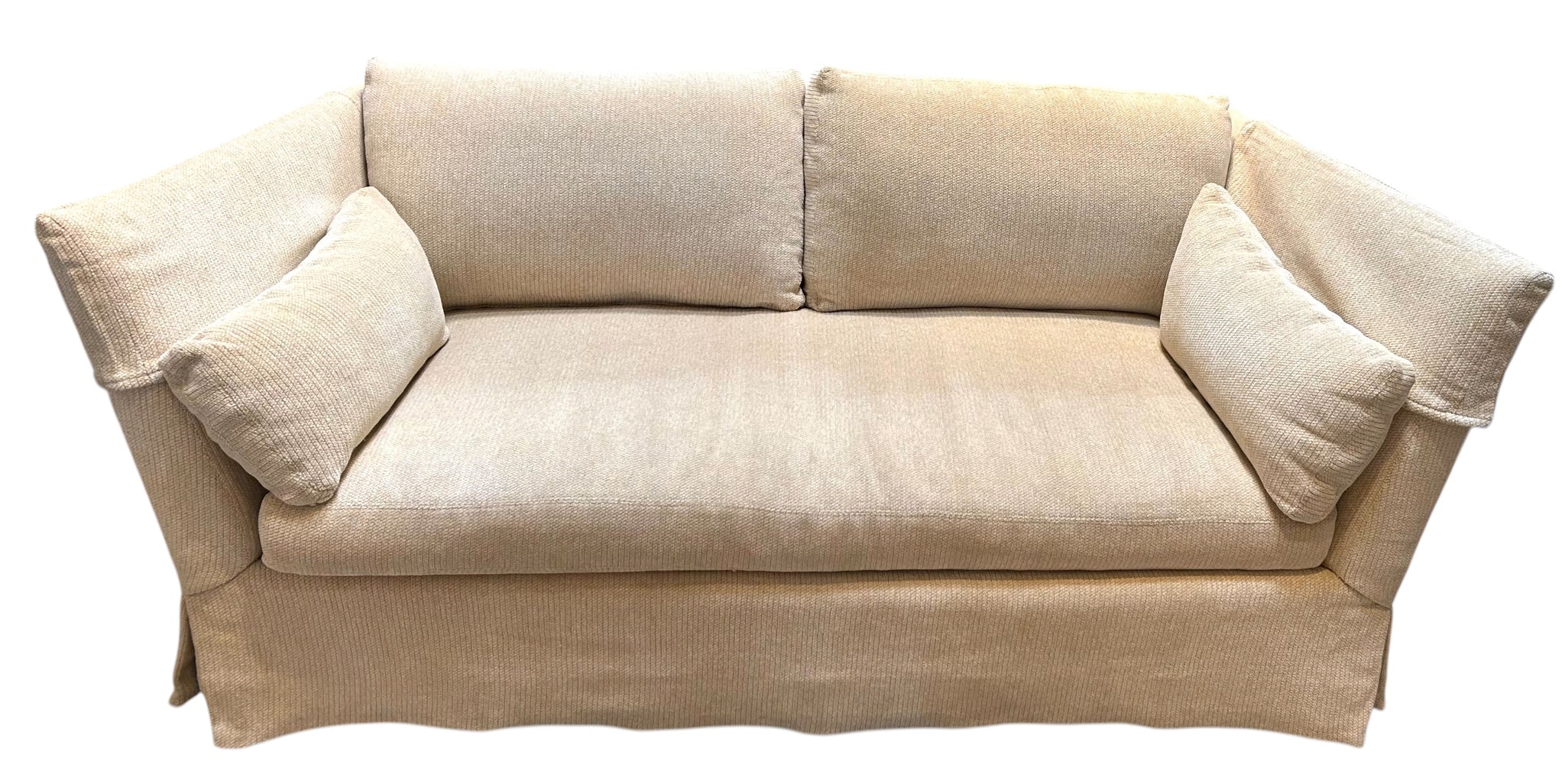 Lee Jofa Sofa. Single Seat Cushion. Flared Arms. Skirted Hem.