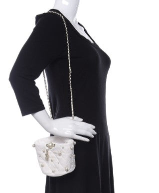 Chanel Ivory Drawstring Bag with Pearls.