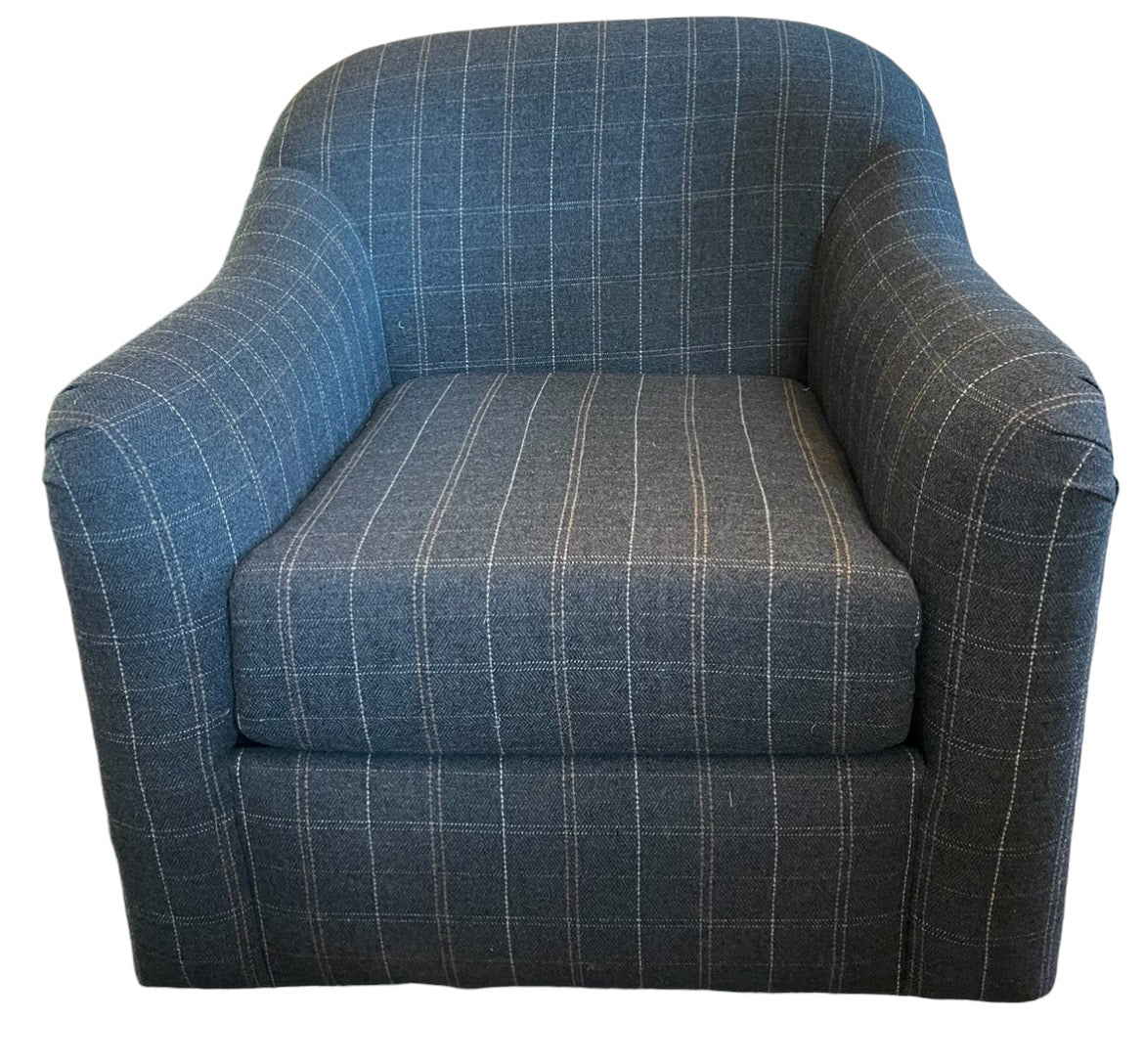 NEW Charcoal Swivel Chair Upholstered in Pendleton Pinter Fabric.