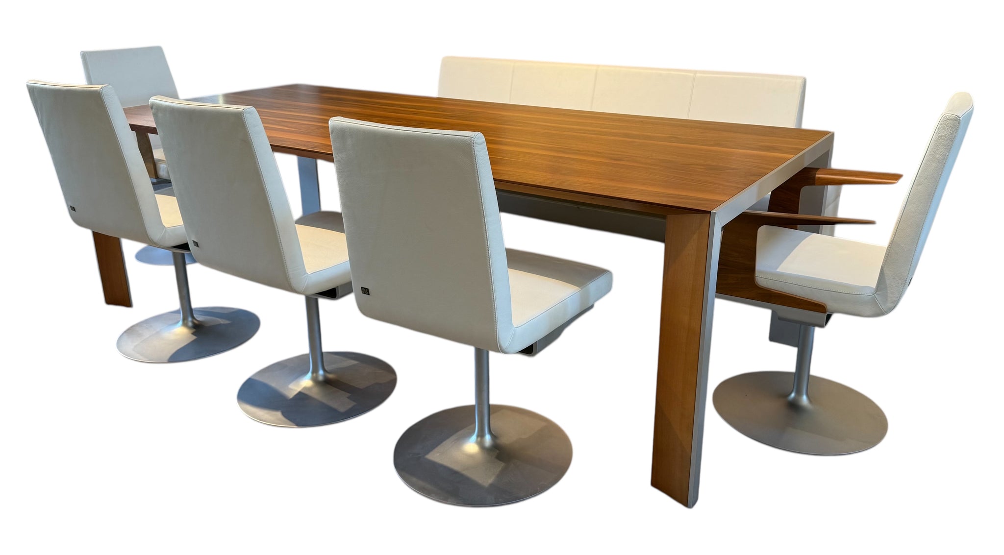 Set Of 5 Leather Rolf Benz Swivel Dining Chairs