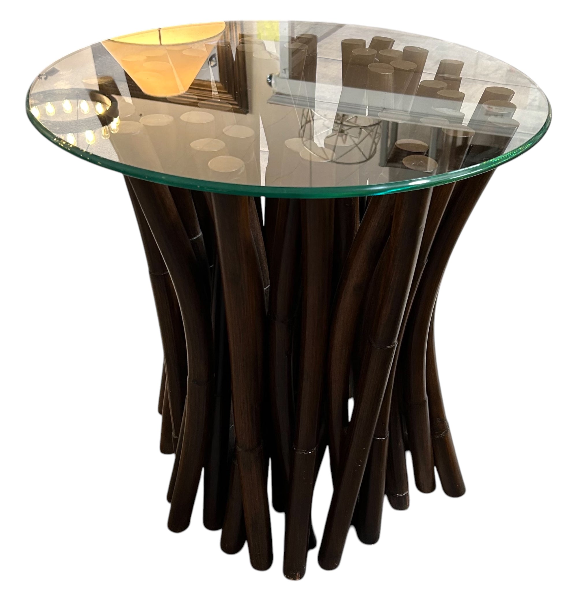 Palecek Glass Top Faux Bamboo Side Table