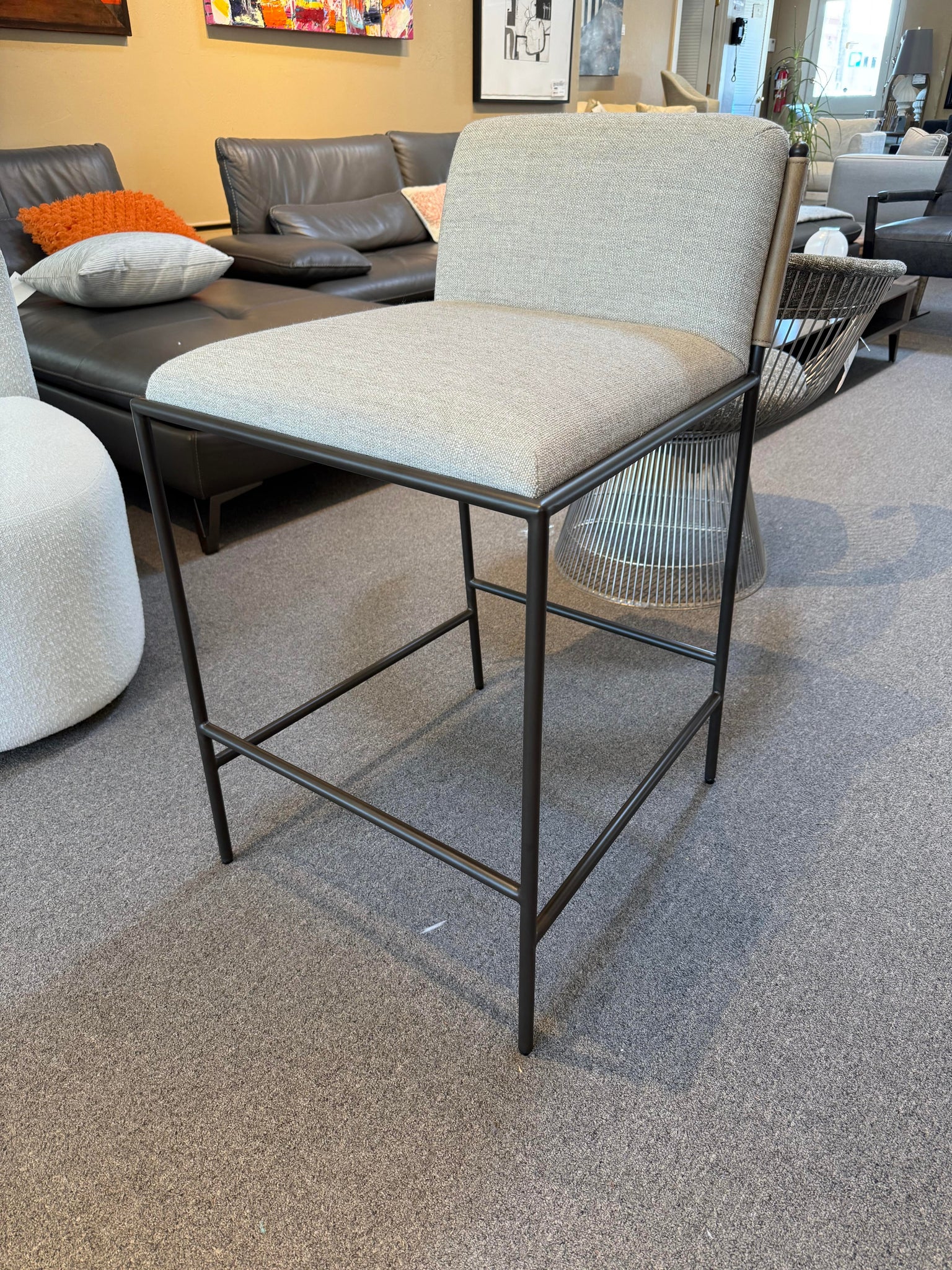 Set of 4 NEW Linen/Leather Barstools with Metal Frames