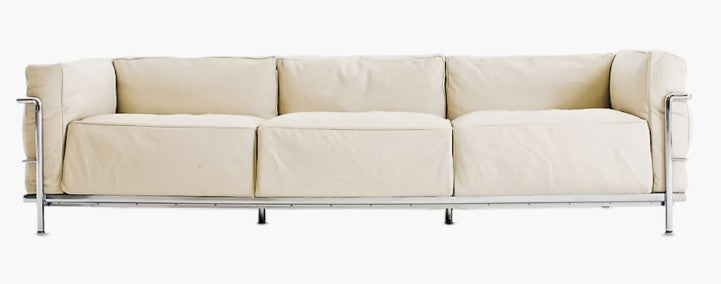 Le Corbusier Cassina LC3 Grand Modele White Three Seat Leather Sofa
