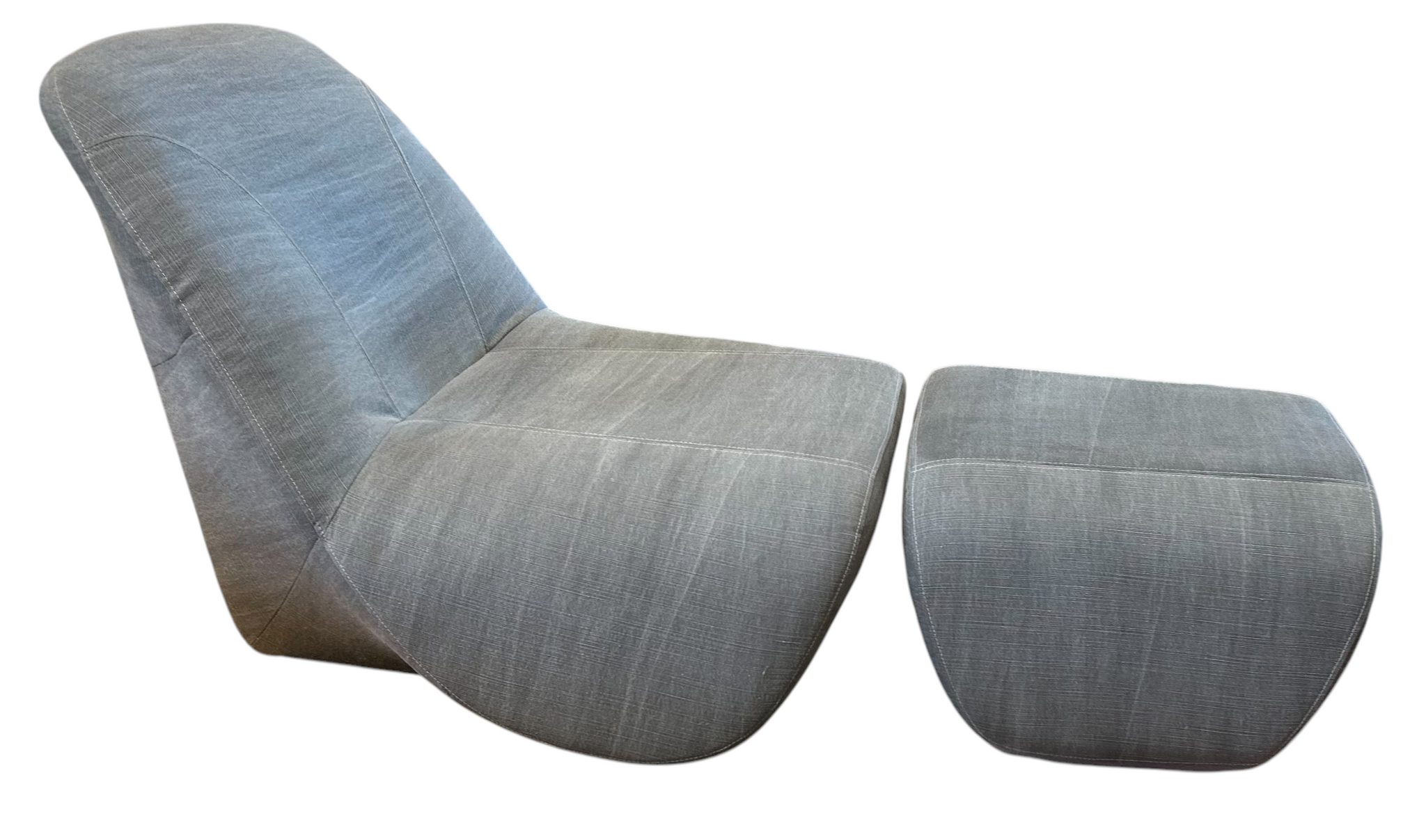 Custom Grey Upholstered Chair and Ottoman