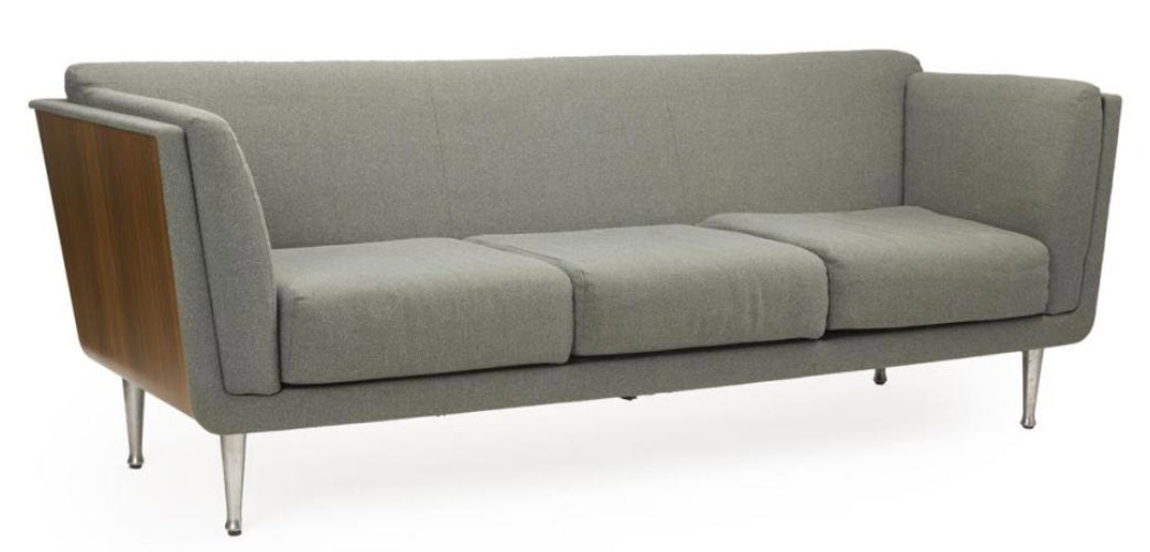 Herman Miller Goetz Sofa with Grey Upholstery and Walnut Back and Sides