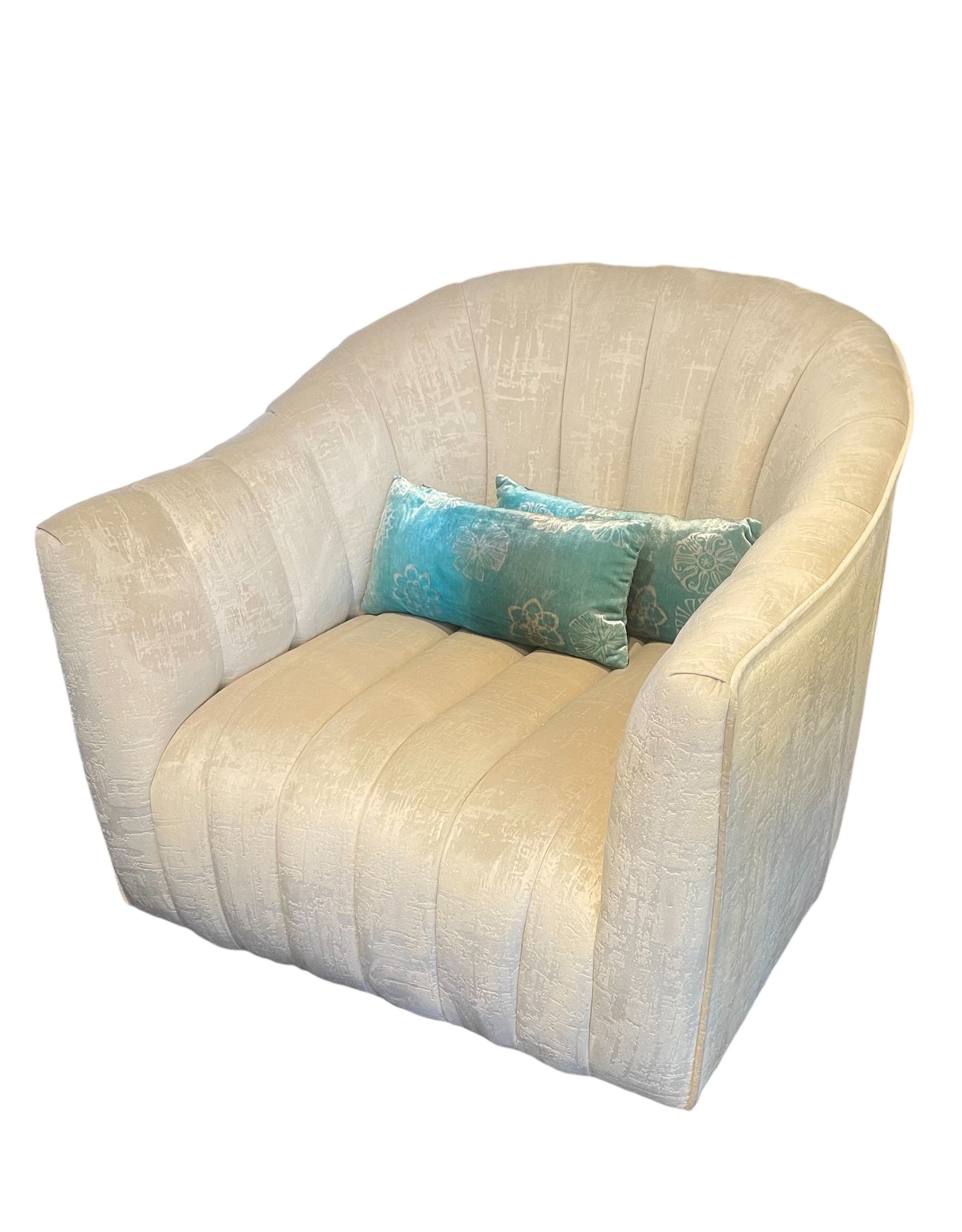 NEW Ivory Panne Velvet Barrel Back Swivel Chair