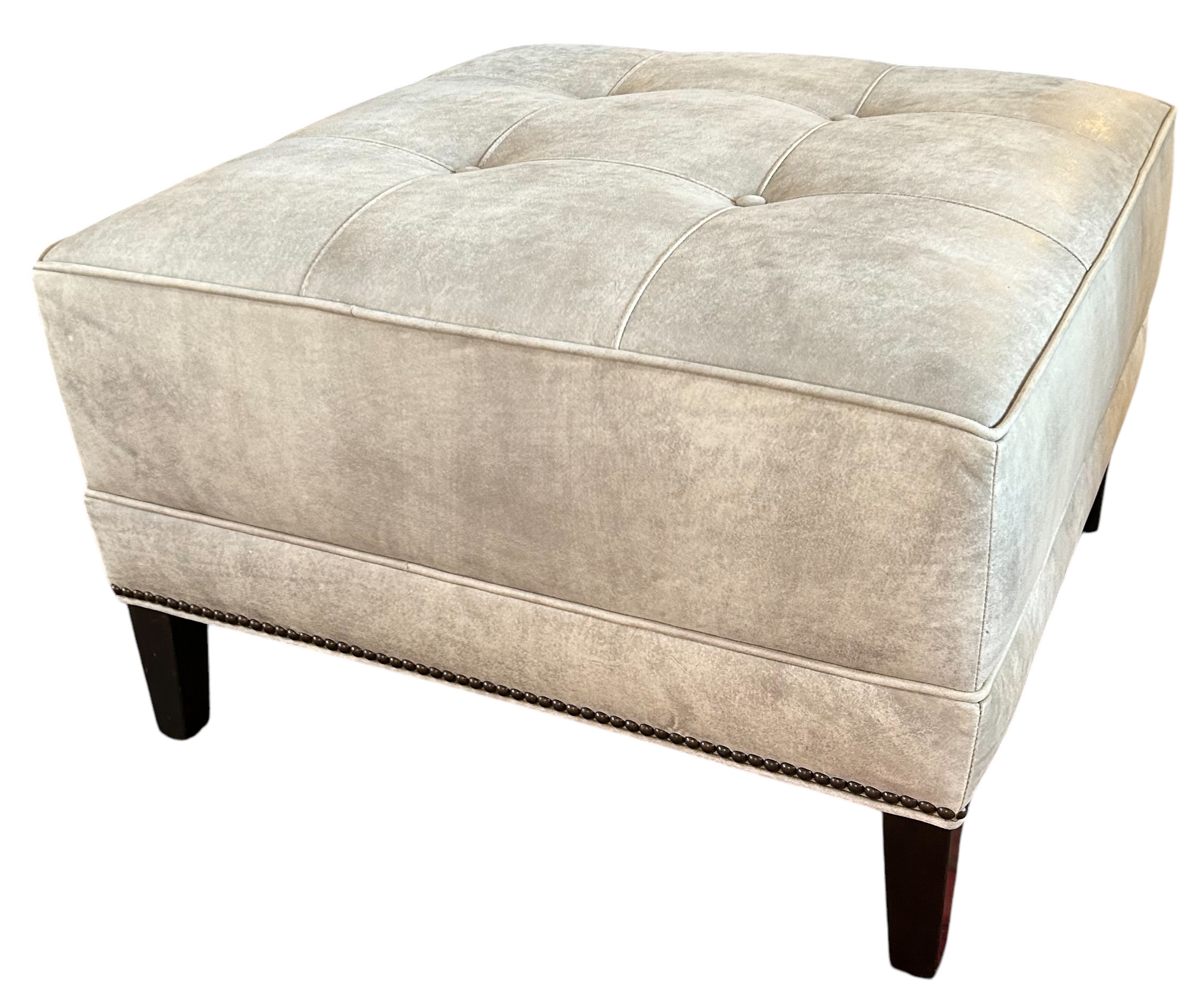 One of Two Ethan Allen Nassau Leather Ottomans- Priced Separately.