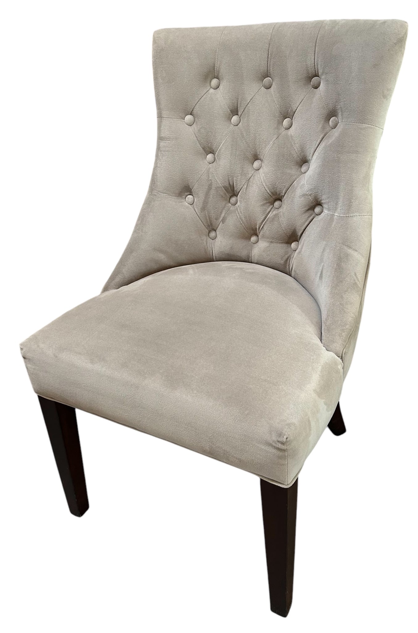Set of Six Pottery Barn Hayes Tufted Dining Chairs Upholstered in Grey Velvet