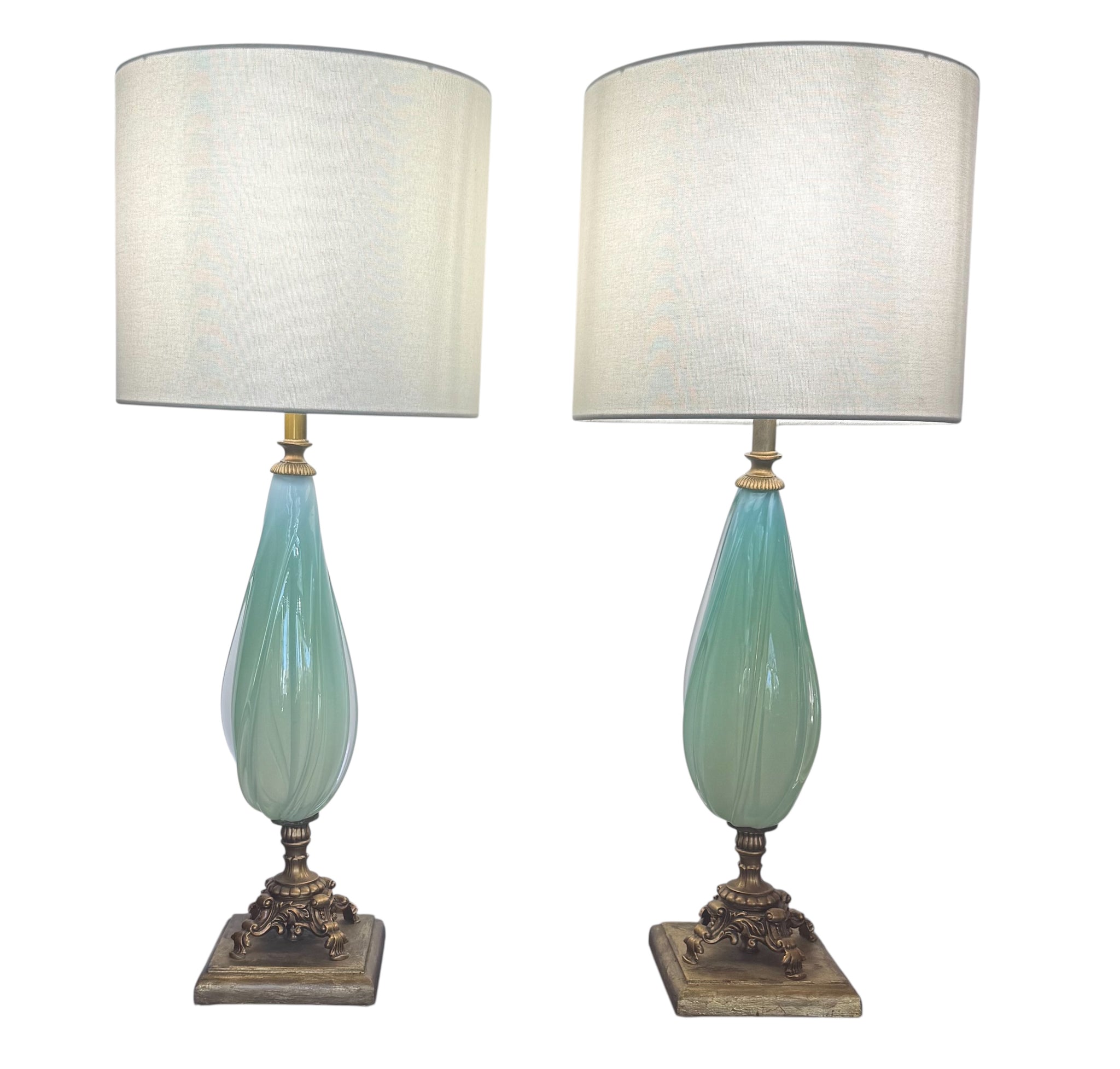 Pair of Seguso Murano Italian Glass Opaline Table Lamps by Marbro