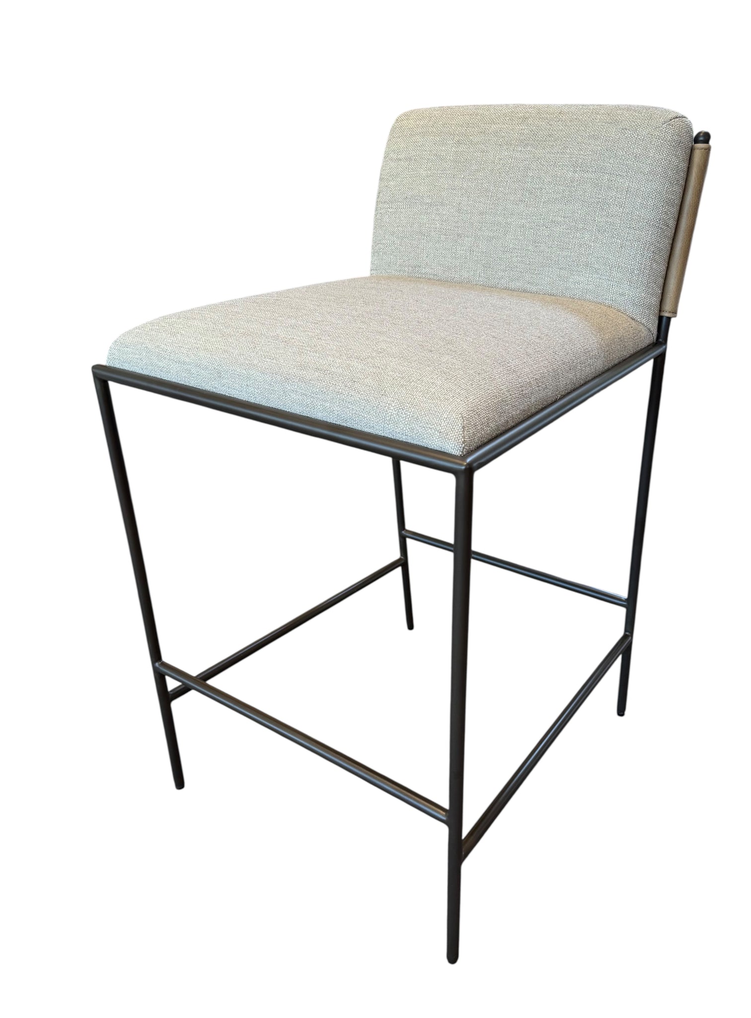 Set of 4 NEW Linen/Leather Barstools with Metal Frames