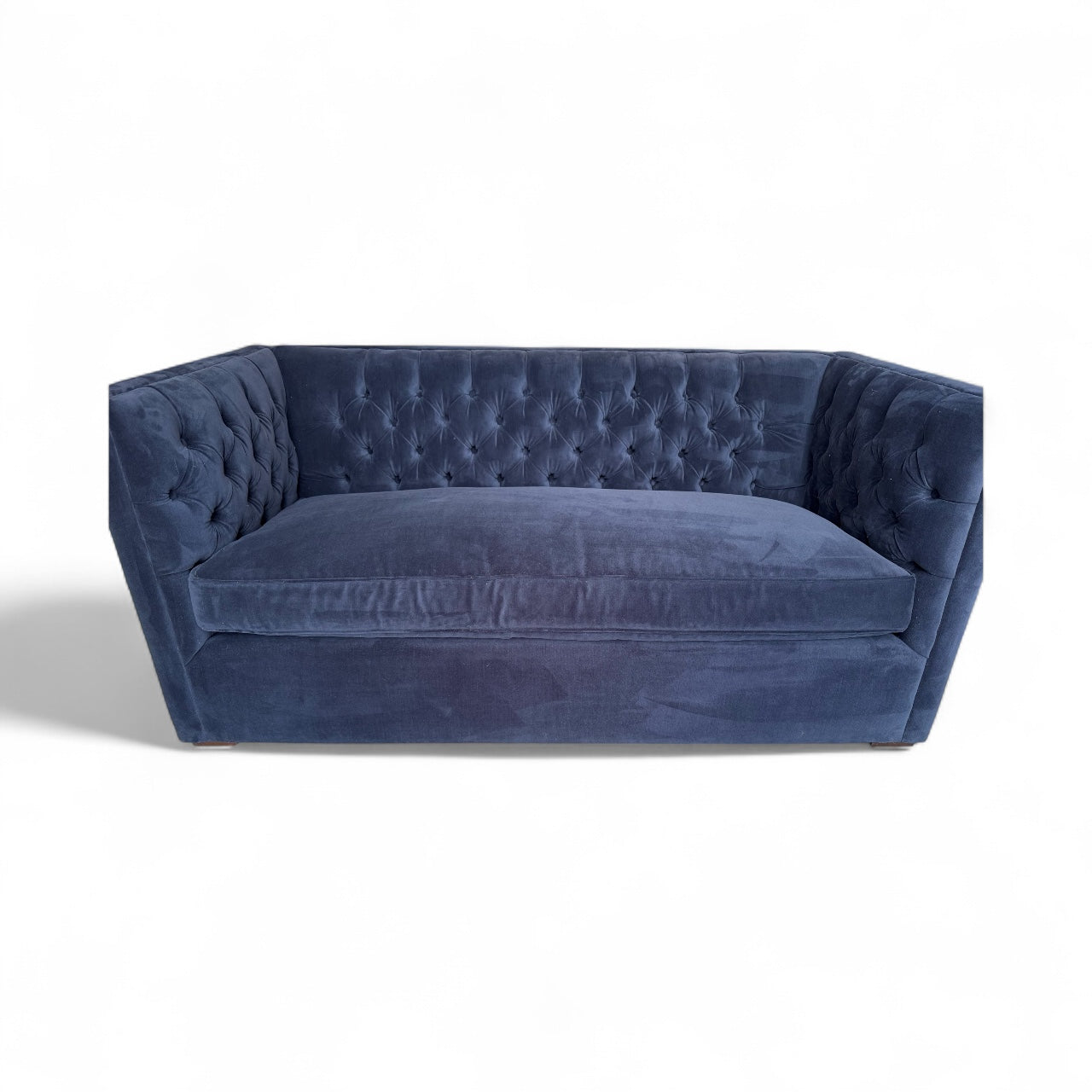 Ochre Royal Blue Tufted Velvet Loveseat.