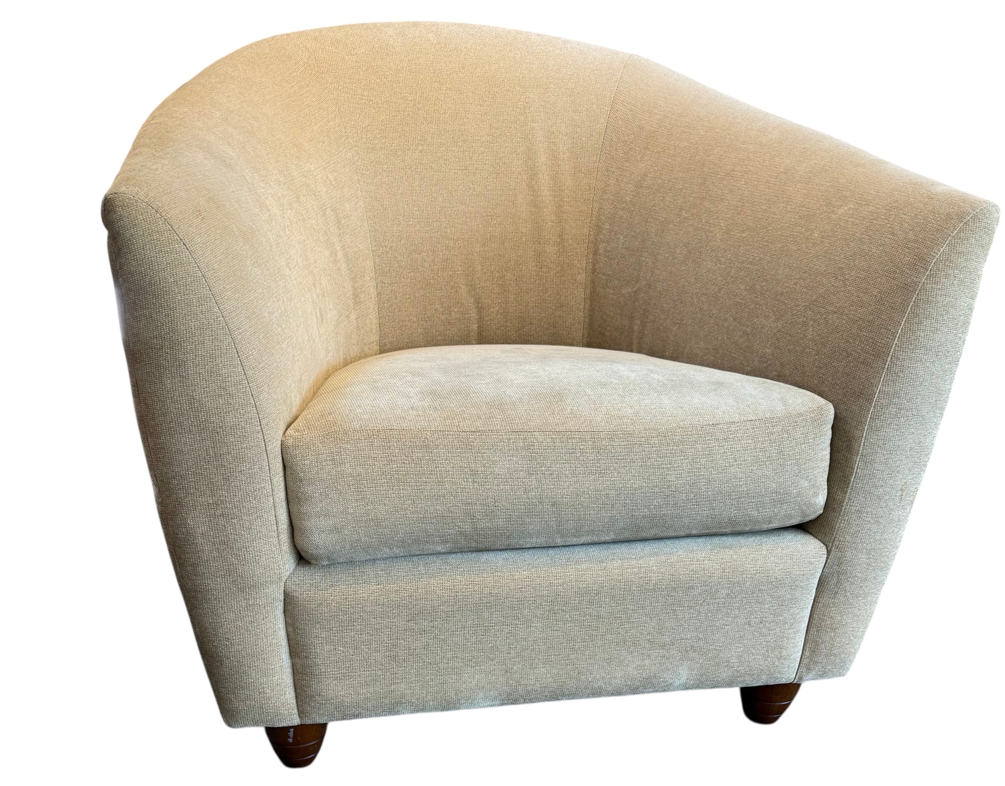 Kravet Barrel Back Chair Upholstered in Oatmeal Mini Tweed Fabric.
