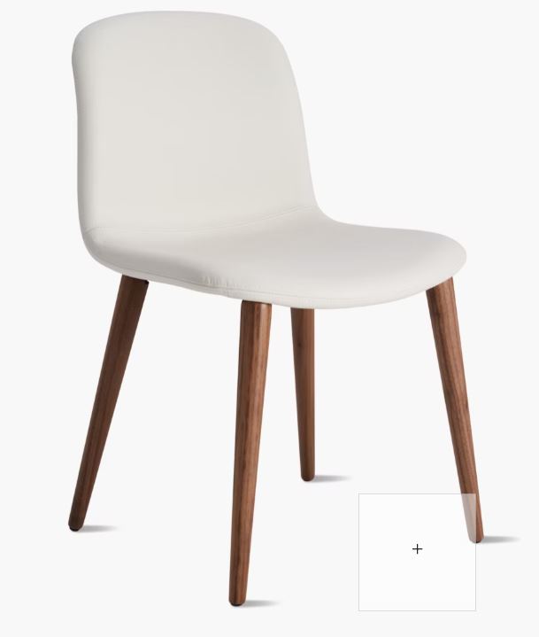 Set of Six DWR White  Leather Bacco Side Chairs.