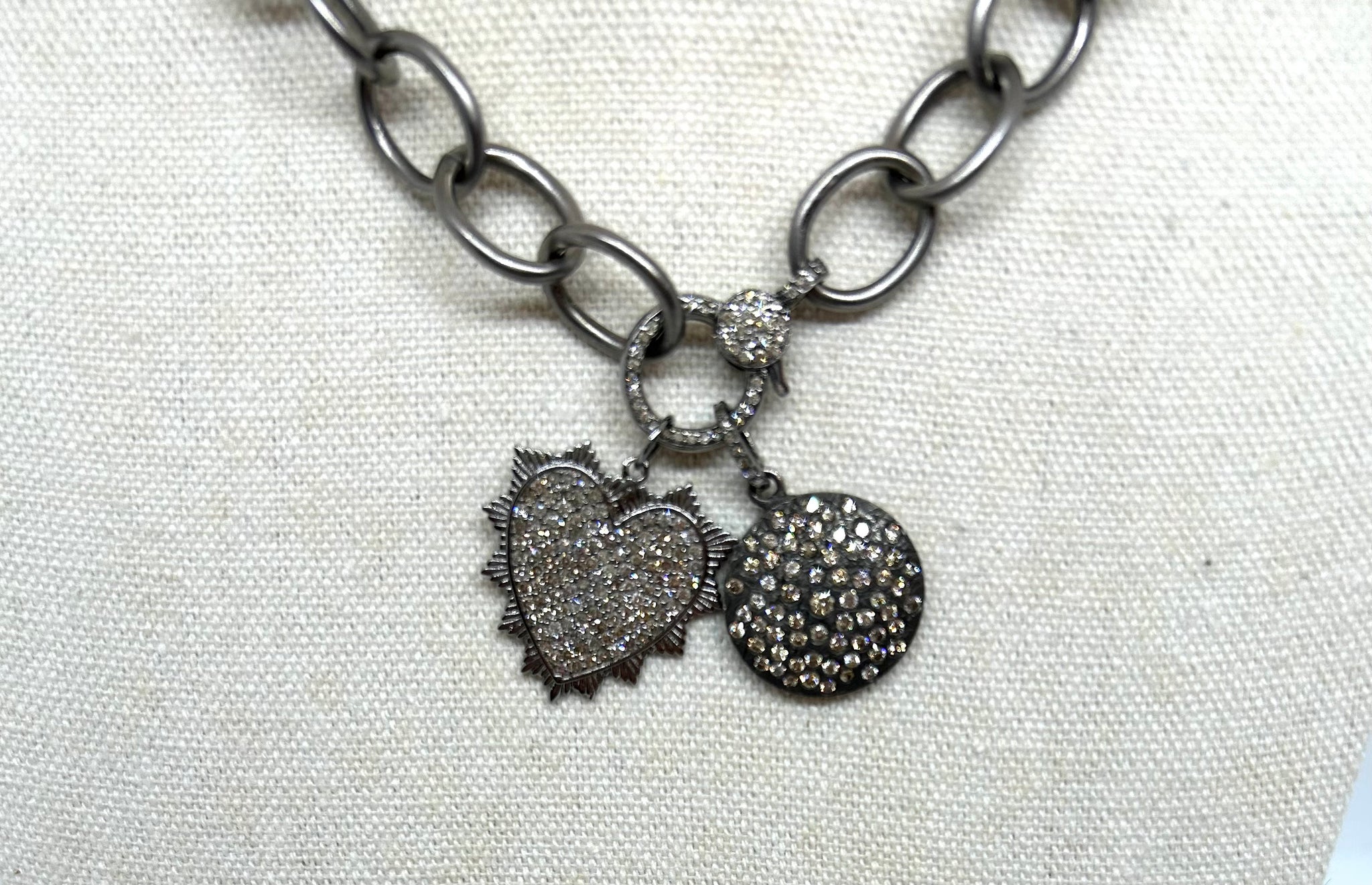 Sterling Silver 16" Necklace With Diamond Heart, Circle, And Clasp