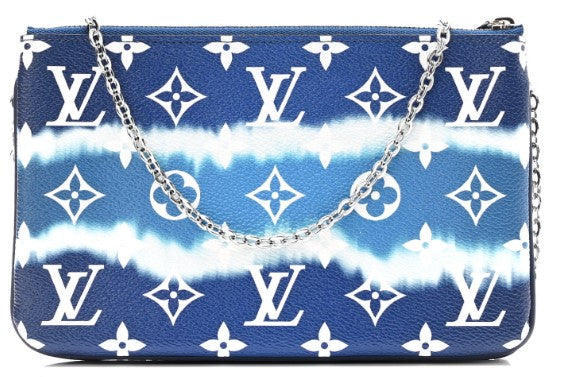 NEW LV Blue Escale Monogram Double Zip Pochette