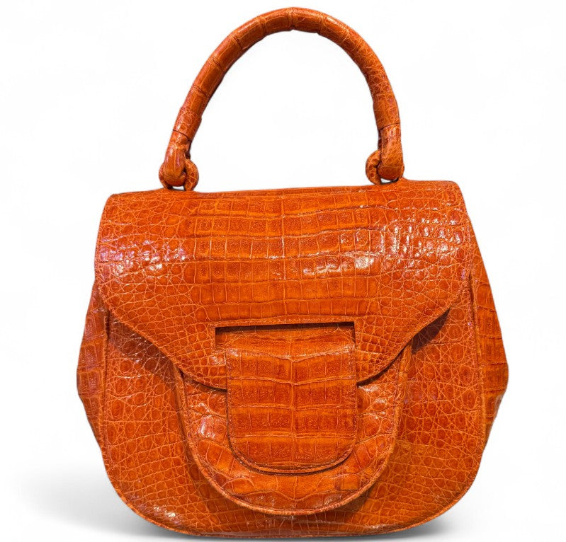 Nancy Gonzales Orange Crocodile Top Handle Bag