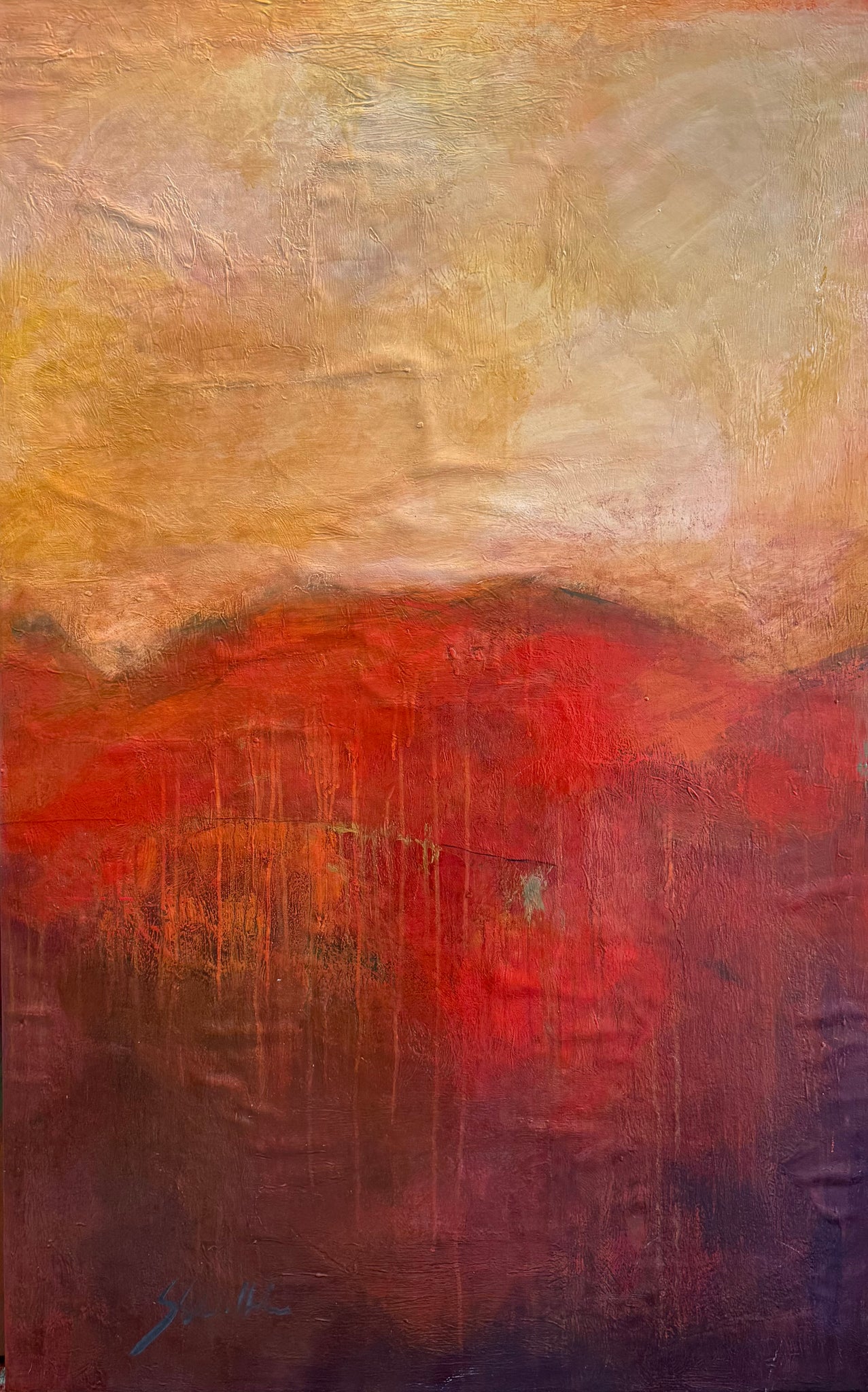 Starlie Sokol Hohne Mixed Media Red and Gold Abstract Art