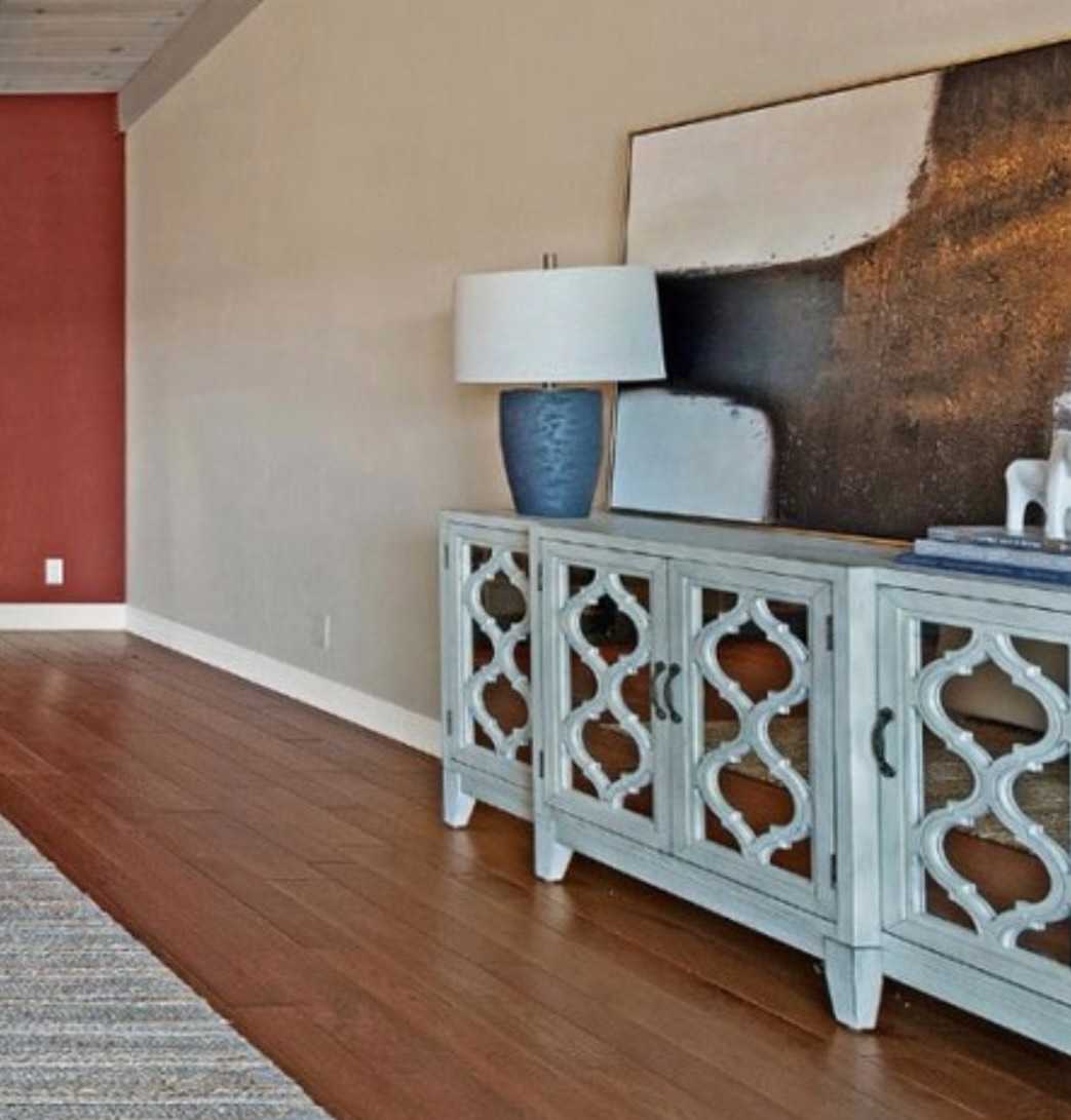 NEW Arabesque Style Credenza with Four Mirrored Back Doors.