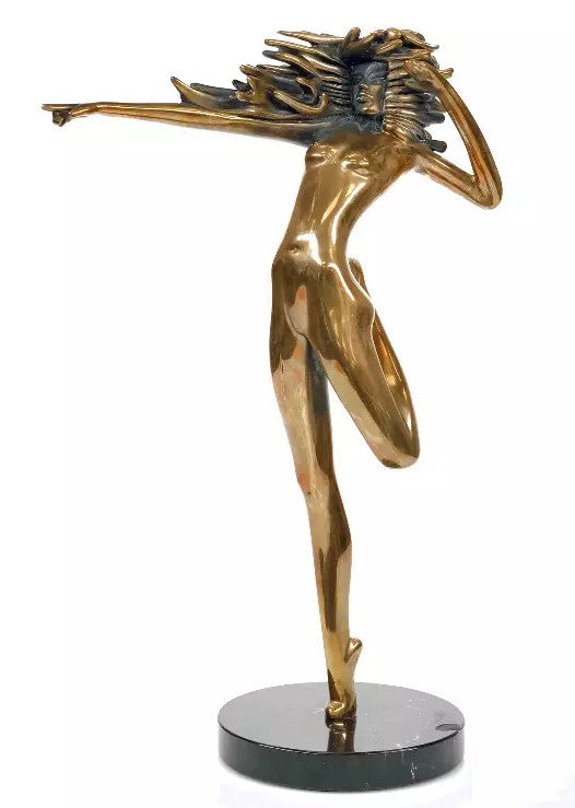 Tom Bennett "Rain Dancer" Bronze Sculpture With Marble Base 1984