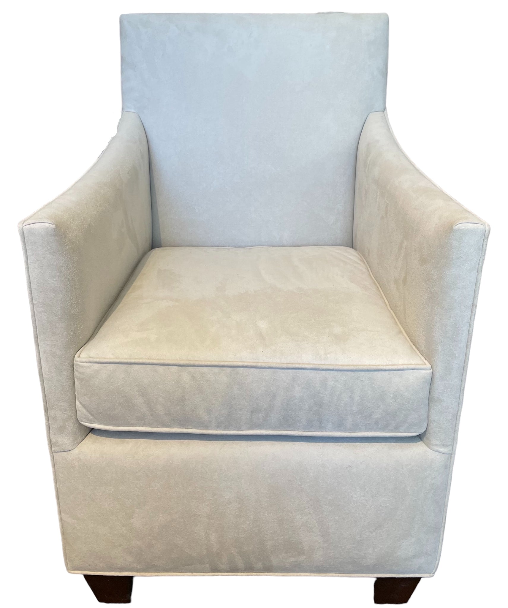 One of Two Newly Upholstered Ultra Suede Chairs with Small  Lumbar Pillows