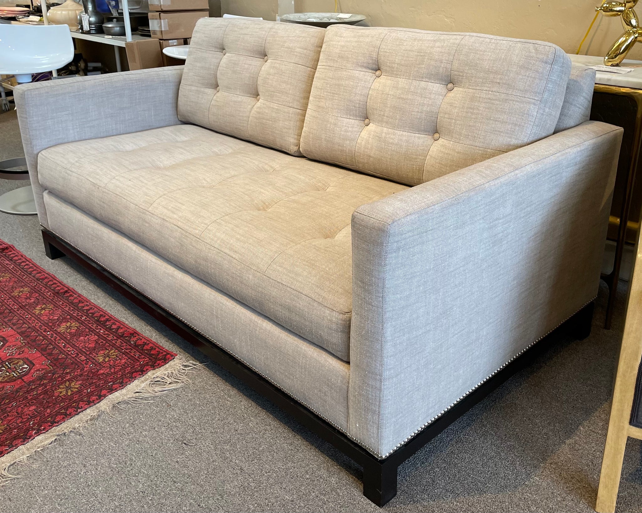 New Linen Blend Button Tufted Sofa with Nailhead Trim.