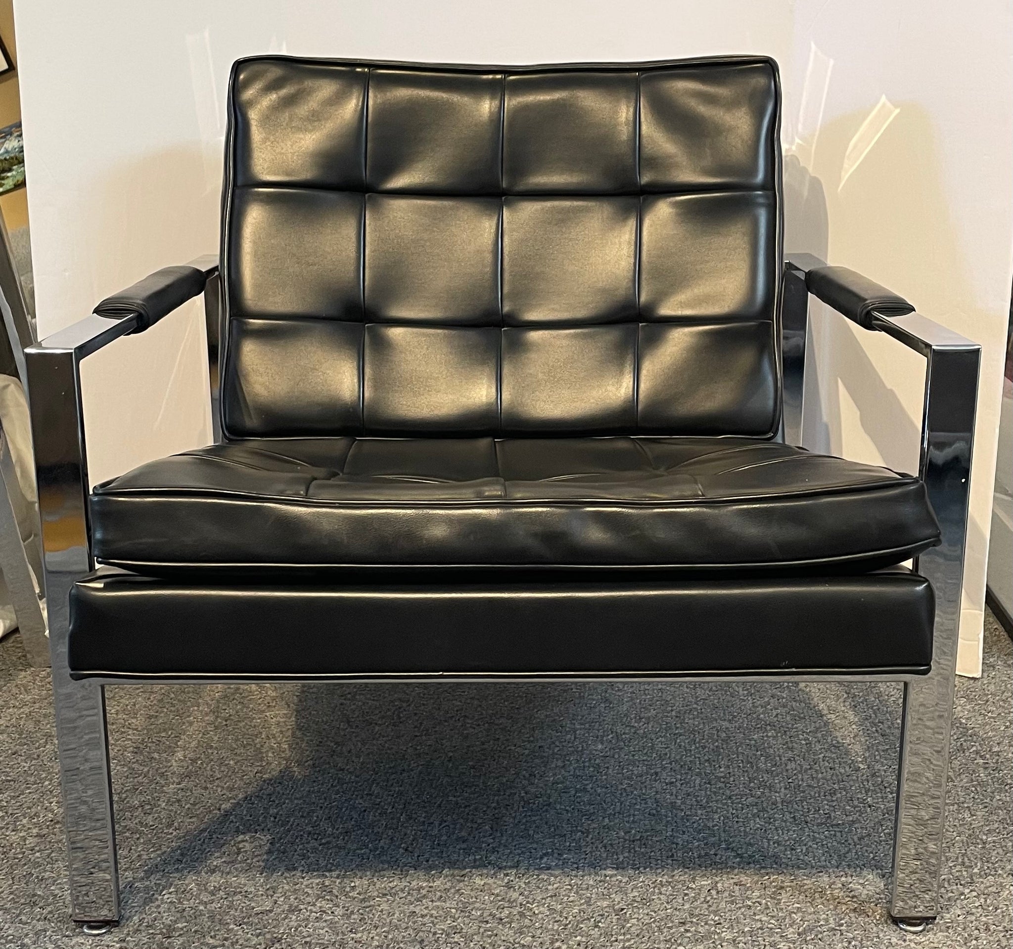 PAIR of Pristine Vintage Milo Braughman Black Leather and Chrome Chairs