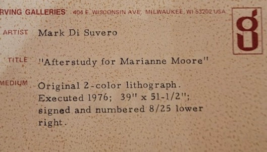 Rare Mark Di Suvero "Afterstudy for Marianne Moore". Lithograph. # 8/25 1976