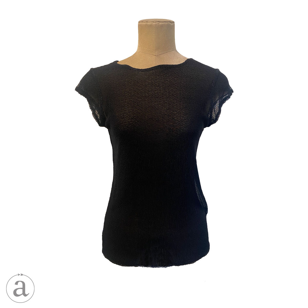 Armani Black Short Sleeve Sheer Knit Shirt with Lining