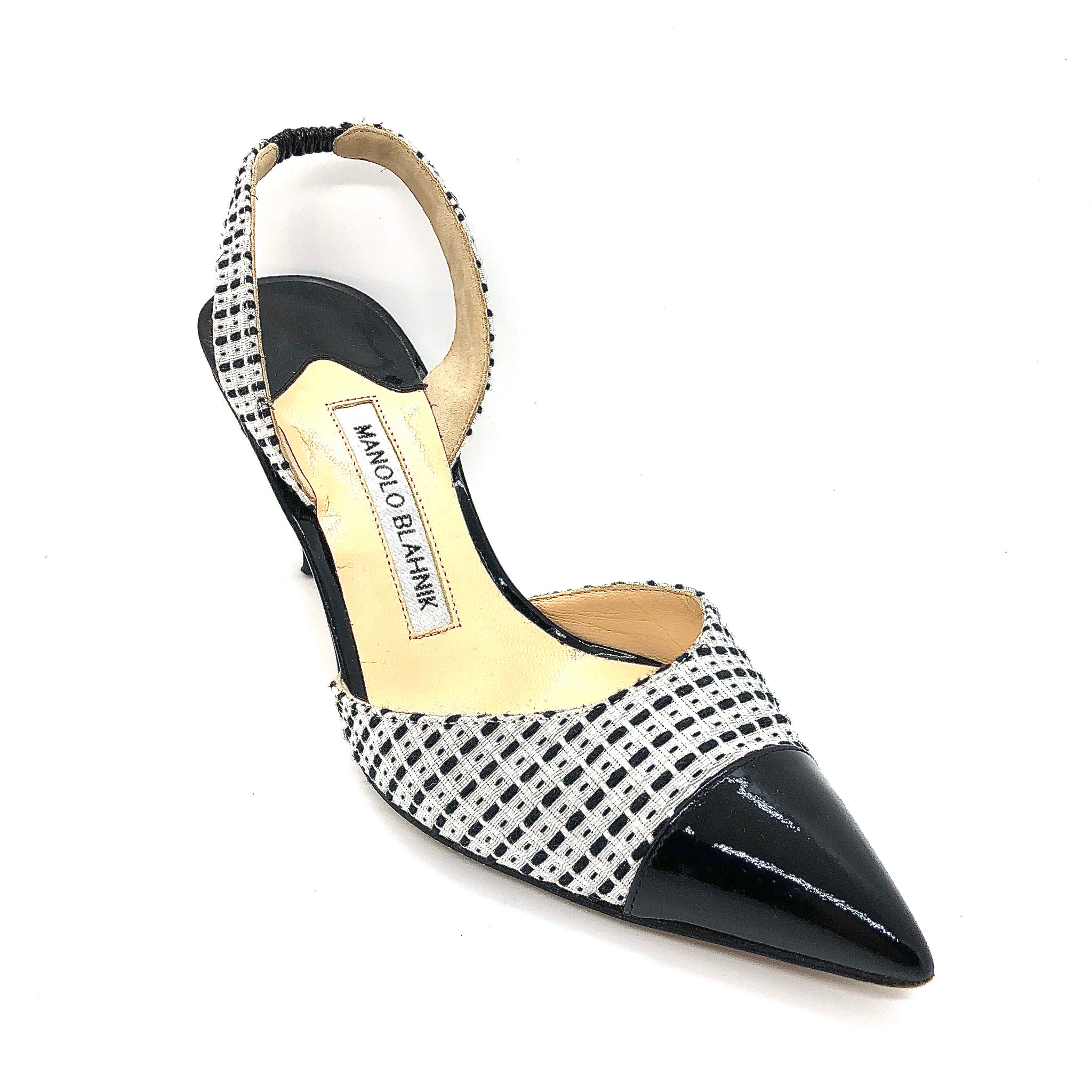 Manolo Blahnik Black and White Size 36 3" Women's Shoes
