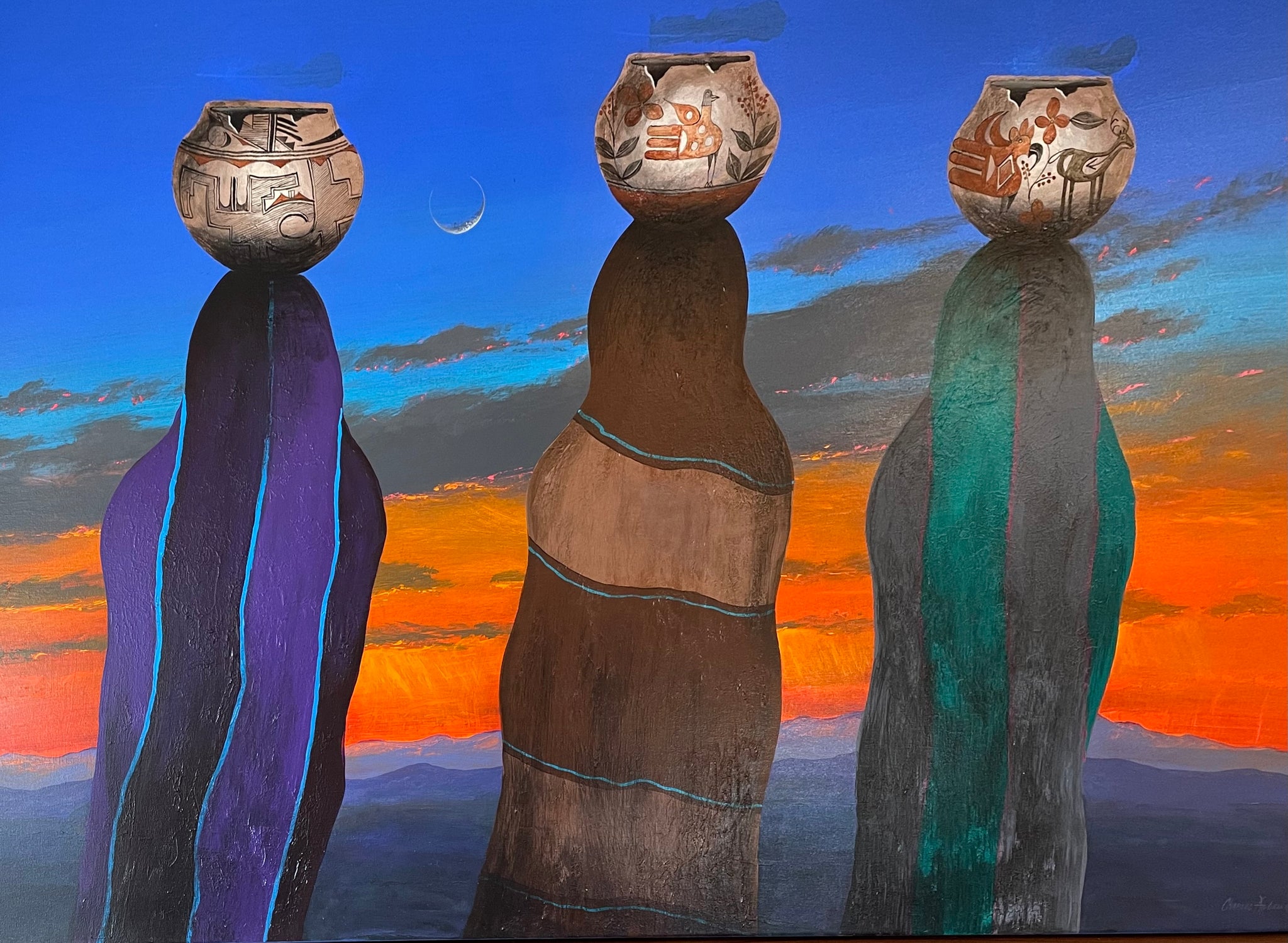 Charles Abzell "Three Women Carrying Ollas at Sunset" Artwork