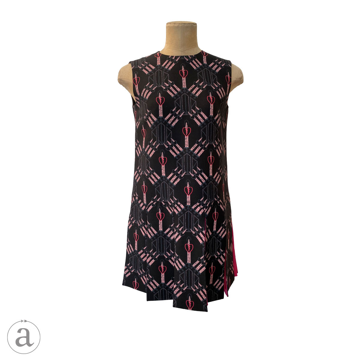 Valentino Loveblade Black Sleeveless Dress with Pink Heart Design