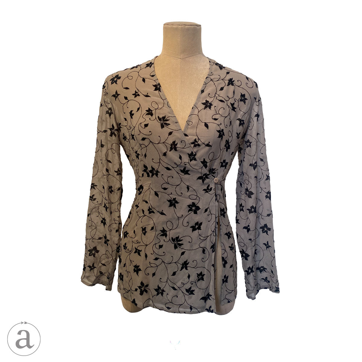Armani Taupe Sheer Long Sleeve Wrap with Floral Design