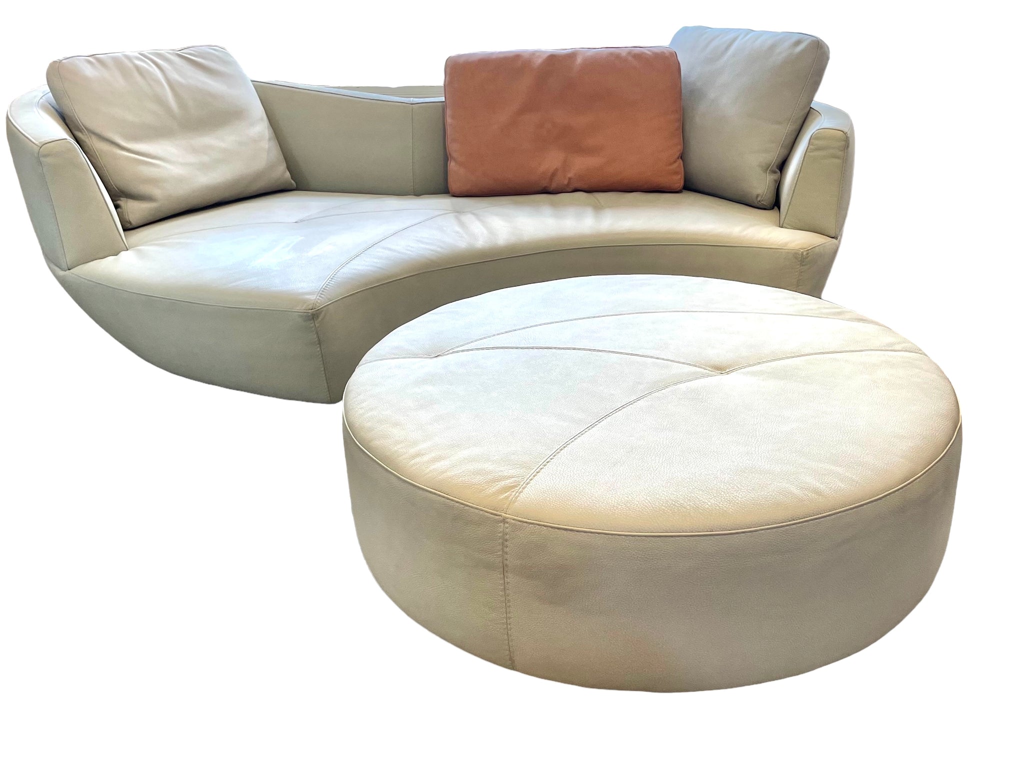 Roche Bobois Round Leather Digital Sofa with 3 Leather Pillows [Ottoman Sold Separately]
