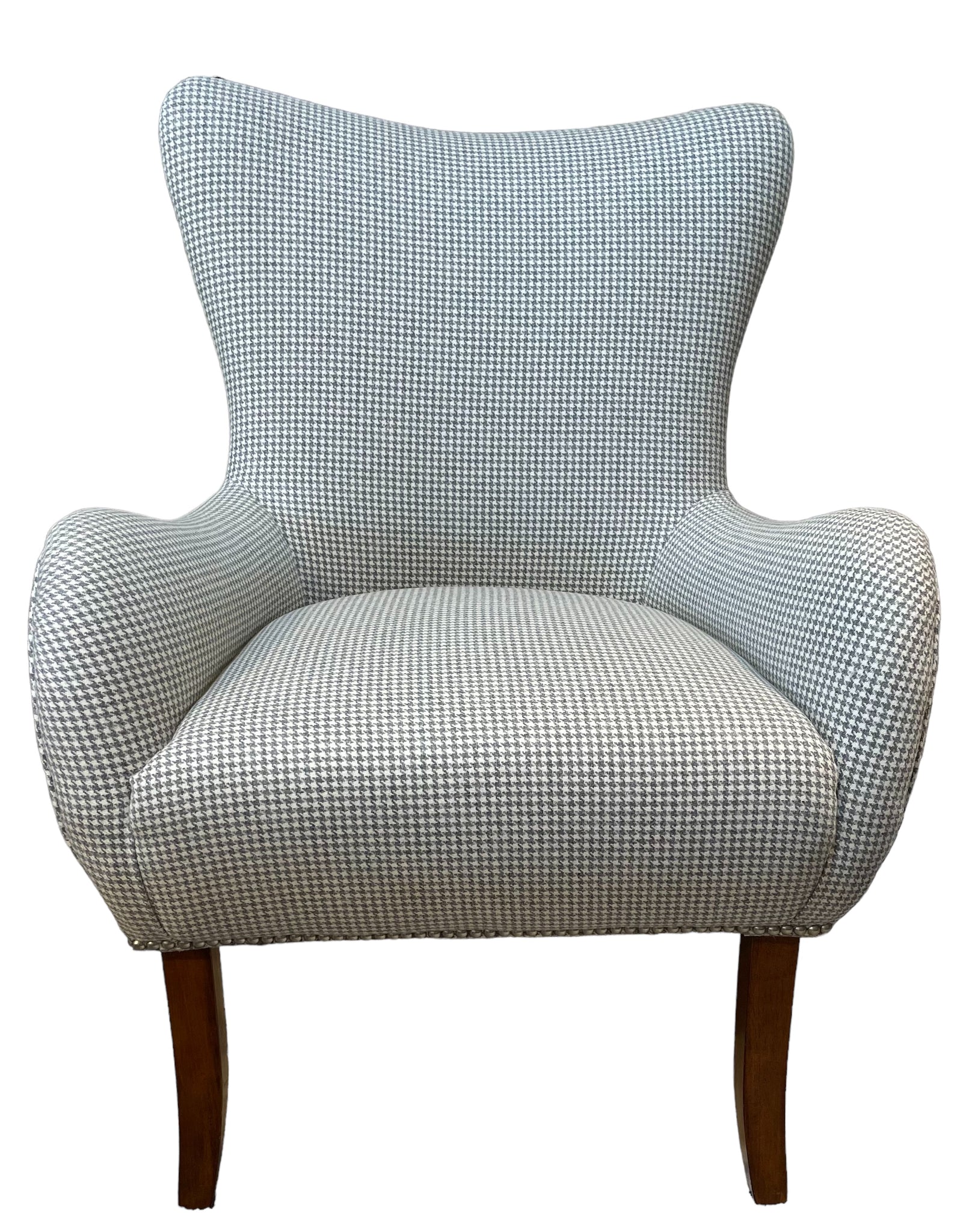 Midcentury Modern Modified Wing Chair. Newly Upholstered in Houndstooth Wool Fabric.