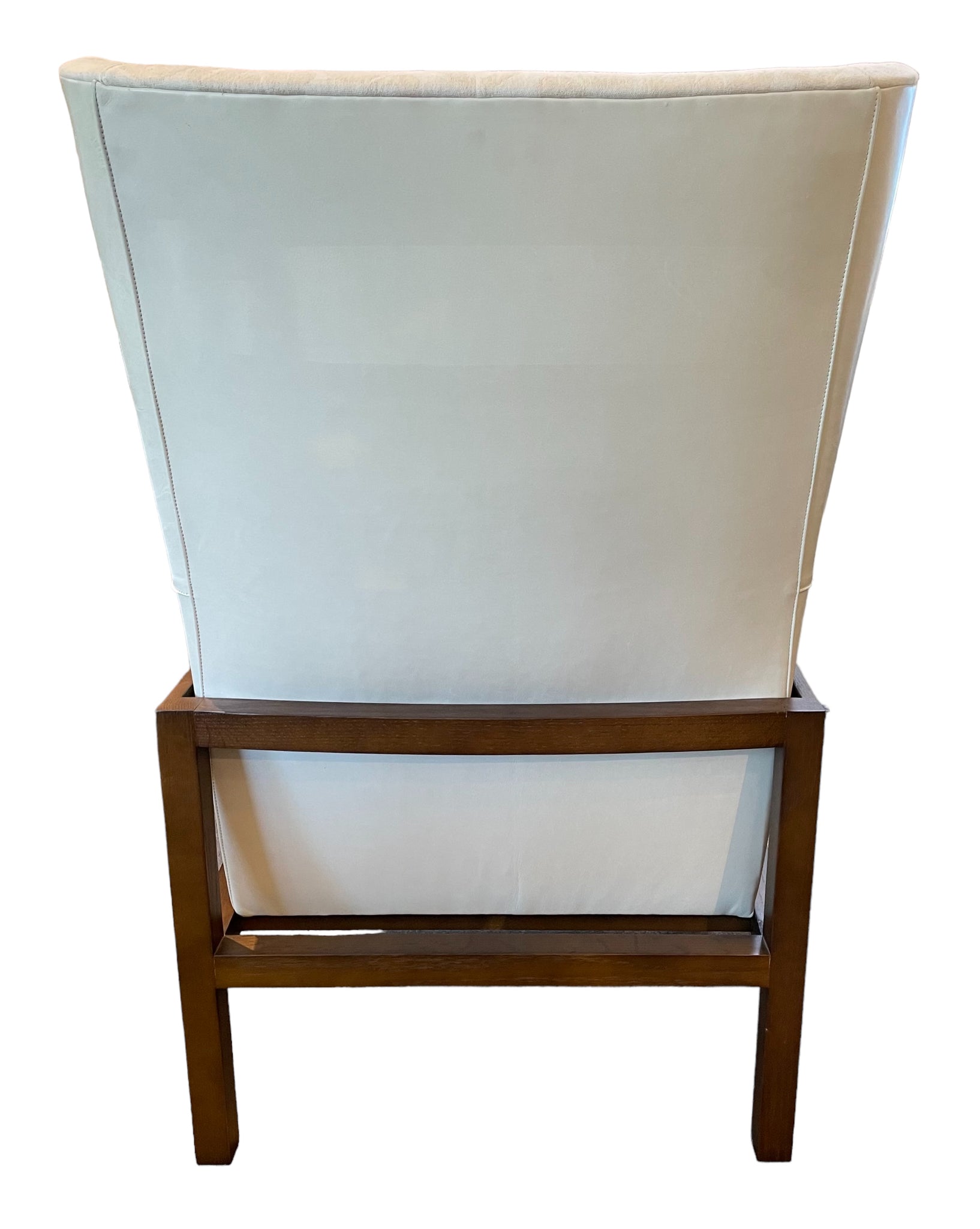 One of Two Lee Industries Wing Chairs with Leather Back and Sides