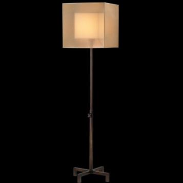 Pair of Quadralli Floor Lamps with Square Sheer Hand-Tailored Shades.