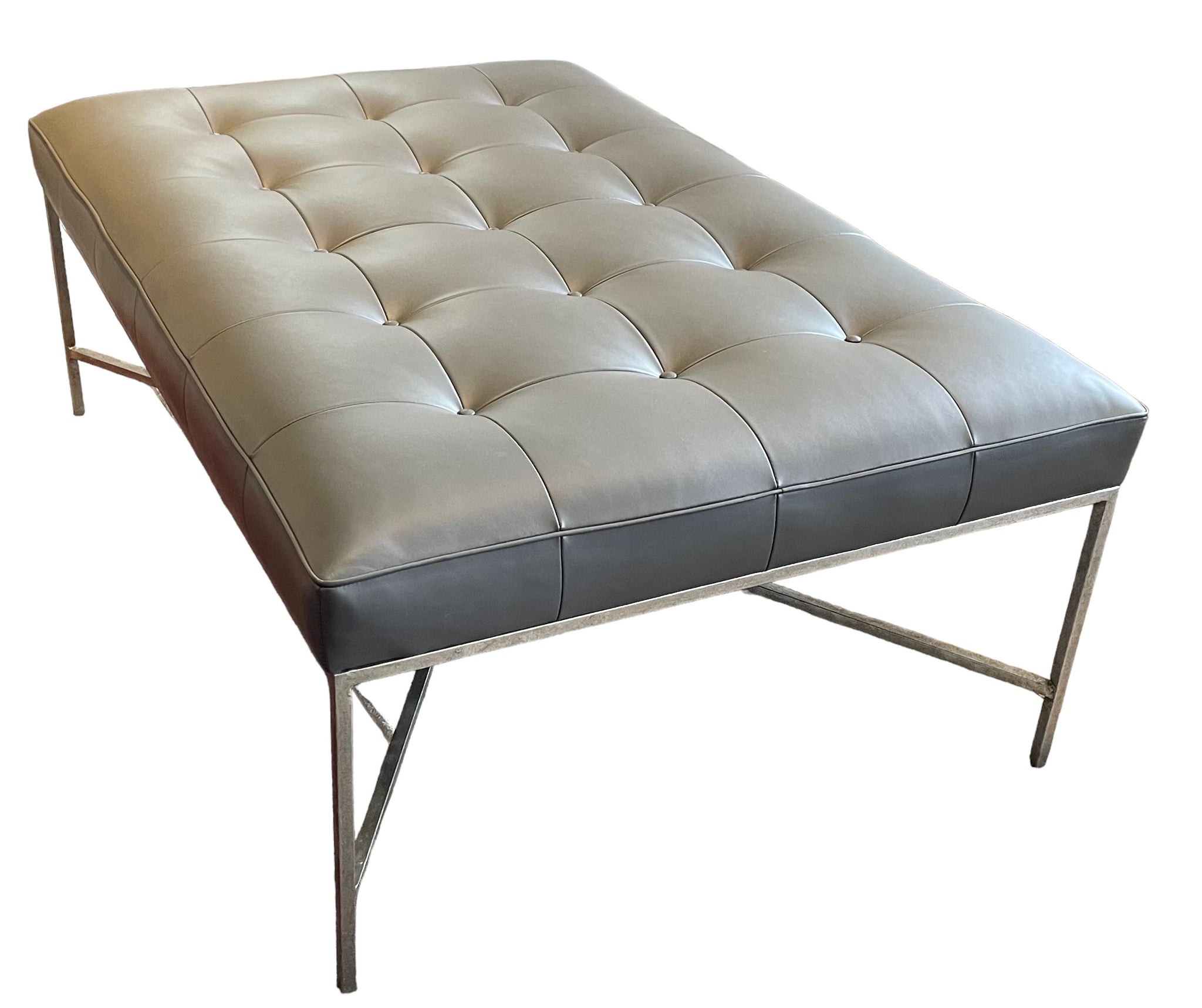 NEW Oly Jonathan Tufted Leather Ottoman
