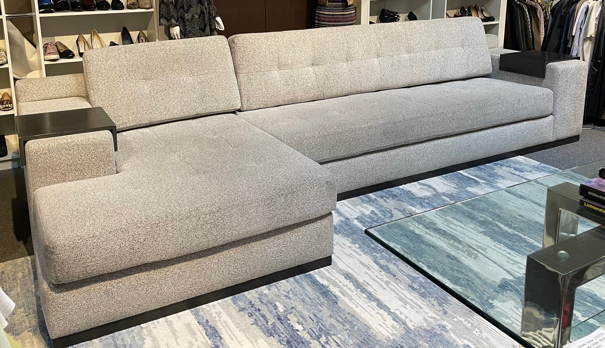 Rene Cazares Koda Sectional with Chaise and Wood Arm Trays