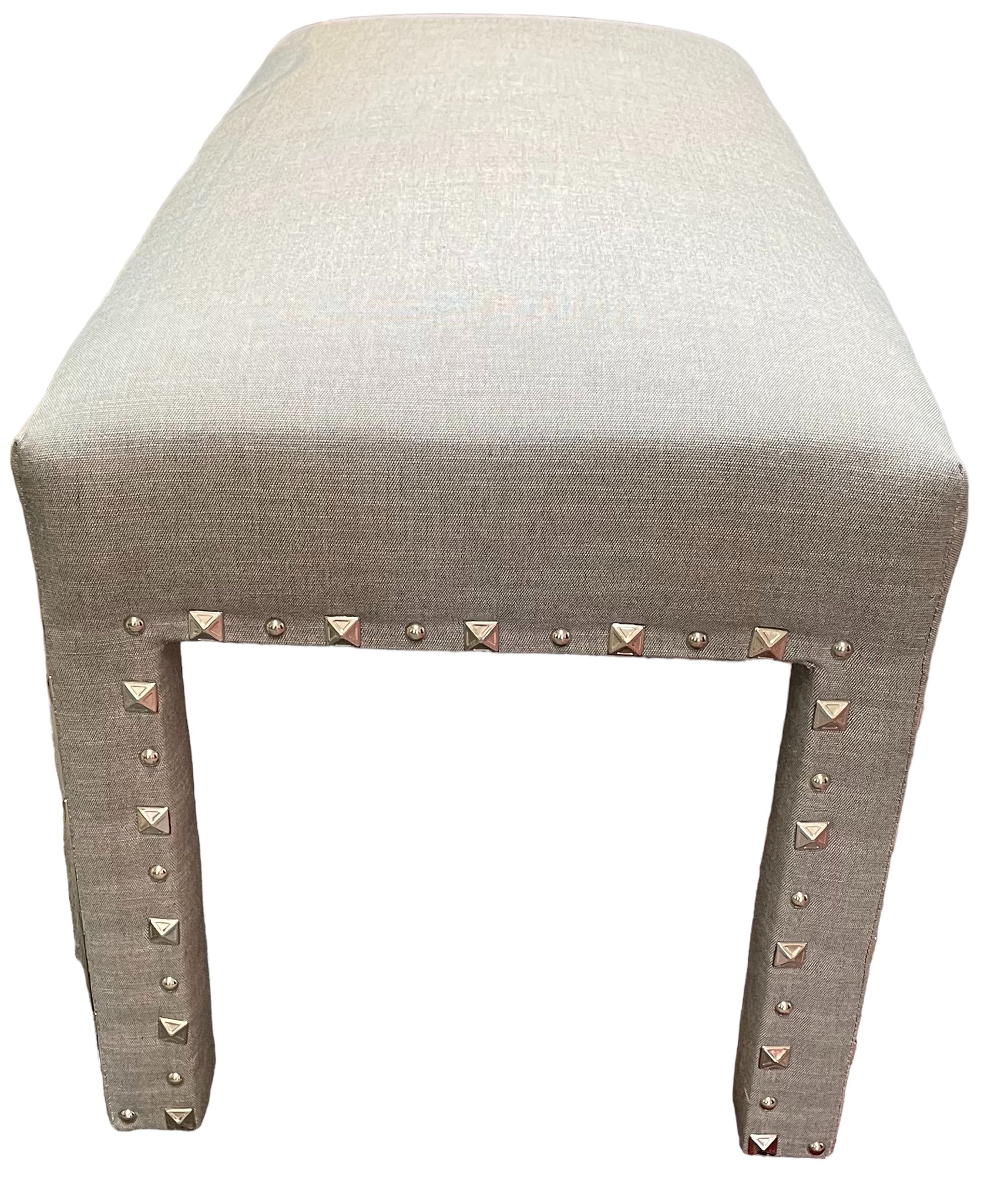 Mini Tweed Bench with Goldtone Nailhead Trimmed Parsons Legs.
